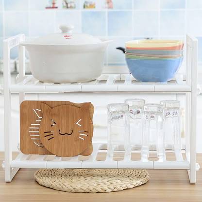 Kurtzy Under Sink Storage Organizer Rack Adjustable Expandable Tawa Holder Metal Kitchen Cabinet