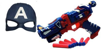 Kiddoo The Avengers Series Infinity War 5.0 Captain America Super Transformation Assembler Gear Soft Bullet Blaster Gun Toy With Captain America Mask and 6 Soft Bullet Darts for Junior Avenger Guns & Darts