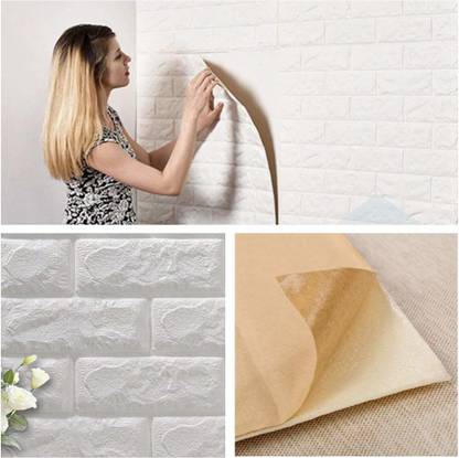 WallMall Medium 3D Brick Vinyl Wallpaper Sticker Pack of 5