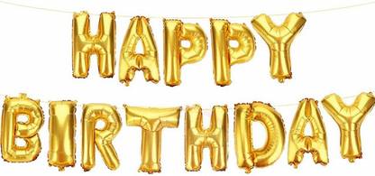 Balloons Solid "Happy Birthday" Foil Balloon (Pack of 13 Letters, Gold)/Happy Birthday decoration/happy birthday decoration kit with 1pcs Straws & 1pcs Ribbon Letter Balloon