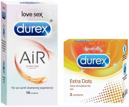 DUREX AiR Ultra Thin 10s + Extra Dots Dotted 3s (10s + 3s = 13 Condoms) Value Passion Raja Combo Condom