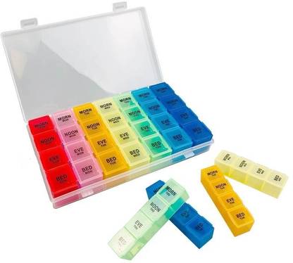 FLOVEIN 4 TIMES DAILY MULTICOLOR DETACHABLE 7 DAY WEEKLY PILL ORGANIZER BOX Pill Box