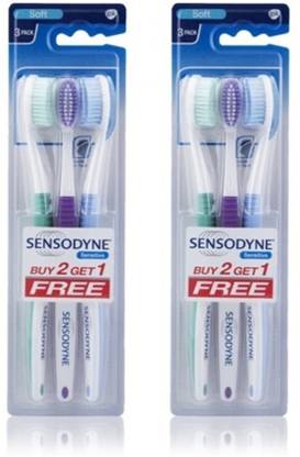 SENSODYNE Sensitive Soft Toothbrush for Teeth - Pack of 3 x 2 Extra Soft Toothbrush