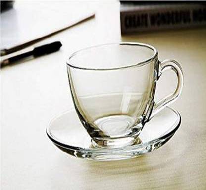 GLAMOROUS Pack of 6 Glass 6 CUP AND 6 SAUCER