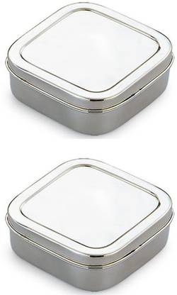 Prateek Kitchenware Mirror Finish Stainless Steel Portion Control Food Container/Lunch Box/Tiffin (300 ml) Pack of (2) 2 Containers Lunch Box