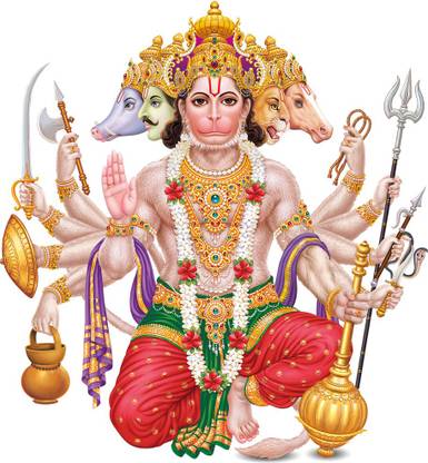 god & god's 35 cm Panchmukhi hanuman Self Adhesive Sticker