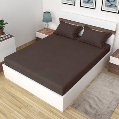 AURAVE Cotton Single Fitted (Elastic) 210 TC Solid Bedsheet