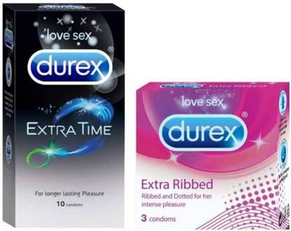 DUREX Extra Time 10s + Extra Ribs Ribbed & Dotted 3s (10s + 3s = 13 Condoms) Condom