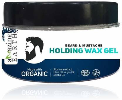 Amazing Earth Beard & Mustache Holding Wax Gel for Men - Certified Organic, Strong Hold, Styling, Argan Oil, Chemical Free, 100% Vegan & Cruelty Free - 50gm Hair Wax
