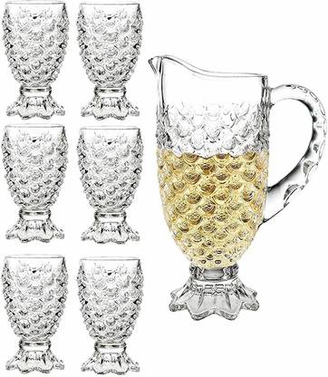 Glass World Crystal Pineapple Design Classic 7-Piece Jug & Glasses Set, Jug-1.5 L Jug Glass Set