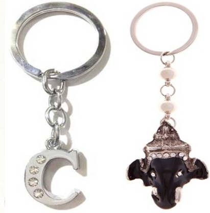 Rashi Traders Alphabet C Letter & Black Face Ganpati Key Chain