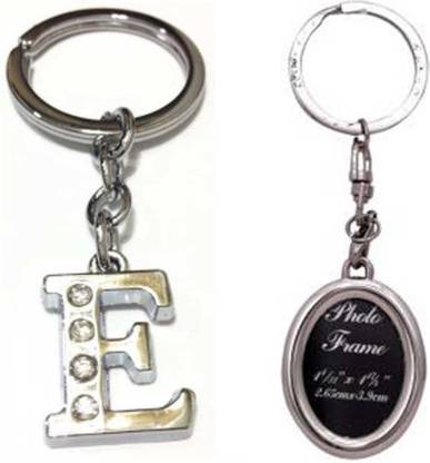 Rashi Traders Alphabet E Letter & Anda Shape Photo Frame Key Chain