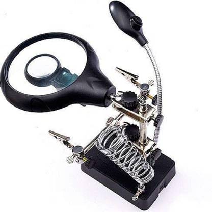 DEZIINE LED Light Magnifier &Hands Free Magnifying Glass 1 X 2.5X 7.5X 10X With 5 LED Alligator Auxiliary Clip Stand EU plug (With US Converter) 10 X Reading magnifier