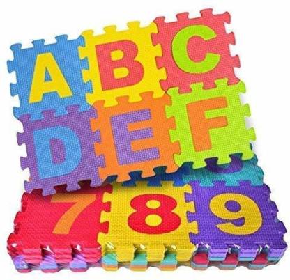 RAYFIN 36 Pieces Mini Puzzle Foam Mat for Kids, Interlocking Learning Alphabet and Number Mat,Flooring Mat for Children & Toddlers for Baby Kids