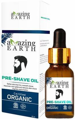 Amazing Earth Pre-Shave Oil - Certified Organic, Soft Stubble, Skin Protection, Dry Skin, No Silicone, No Minerals, Vegan Shave Oil