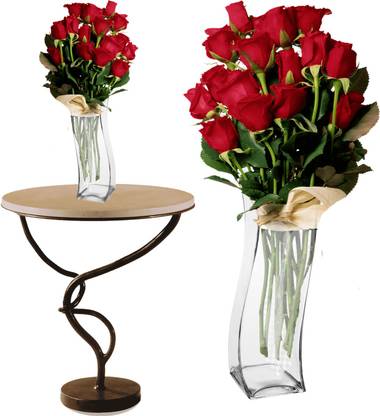 Aakriti S Shape Vase, Clear Glass Square Vase, Home Decor and Table Centerpieces Glass Vase (10" H x 3.5" W) Glass Vase
