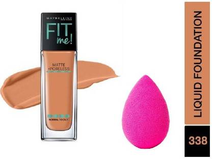 MAYBELLINE NEW YORK Fit Me Matte+Poreless Liquid Foundation (338 Spicy Brown, 30 ml) with Beauty Blender