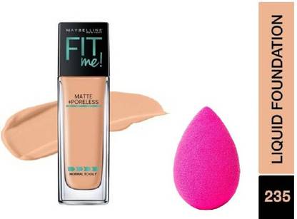 MAYBELLINE NEW YORK Fit Me Matte+Poreless Liquid Foundation (235 Pure Beige, 30 ml) with Beauty Blender