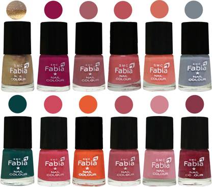 Fabia Matte Nail Polish Exclusive Combo Lip, Golden, Raspberry, Rose, Wine Red, Light Peach, Dark Green, Sour Orange, Mauve Pink, Bazooka Joe, Wild Gray Yonder, Shock Pink