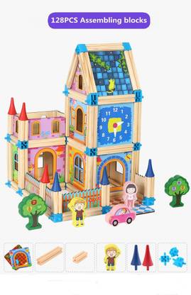 Akshit Children wooden toy Model Building Kits House models Assembling block gift