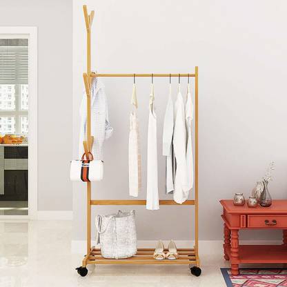 Naayaab Craft Bamboo Garment Rack with 6 Side Hook Tree Stand Coat Hanger and Four Stable Leveling Feet for Jacket, Umbrella, Clothes, Hats, Scarf, and Handbags - (70cm) (DO-IT-Yourself) Bamboo Coat and Umbrella Stand