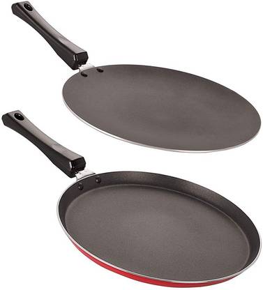 NIRLON Non Stick Cokware Set of 2 Including 1 Concave Tawa and 1 Flat tawa Non-Stick Coated Cookware Set