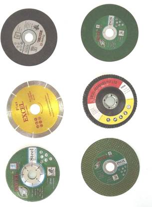 excel abrasive Combo of Cutting Wheel + Diamond ceramic blade + flap disc + Depressed center disc for angle grinder uses in cutting ,trimming, removing ,finishing all in one Single pack for enhance the work Metal Cutter