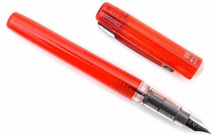 PLATINUM Prefounte Fountain Ink Pen with SS Medium Nib, Translucent Vermillion Orange Barrel, Cap, Blue-Black Ink Cartridge Included, Slip & Seal Cap Design, Ideal for Adults Daily Use Beginners Fountain Pen