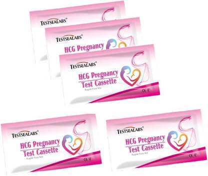 TESTSEALABS HCG - Pregnancy Test Kit (Pack of 5)- High Accuracy (99.6%) Instant Result - Urine Based Pregnancy Test Kit