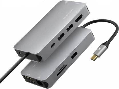 microware USB C Hub & Dock Adapter, 10 in 1 Type C Adapter with 3 USB 3.0 Port, 4K HDMI, 1080P VGA, RJ45 Gigabit Ethernet, 3.5mm Audio Output, SD/TF Card Reader and USB Type-C PD Charger USB C Hub & Dock Adapter USB Hub