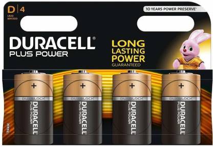 DURACELL MN1300 Plus Power Alkaline D Size Batteries (Pack of 4)  Battery