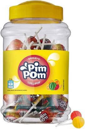 Pim Pom Wrigley Lollipop, (60 Pieces) mango, orange, Watermelon Lollipop