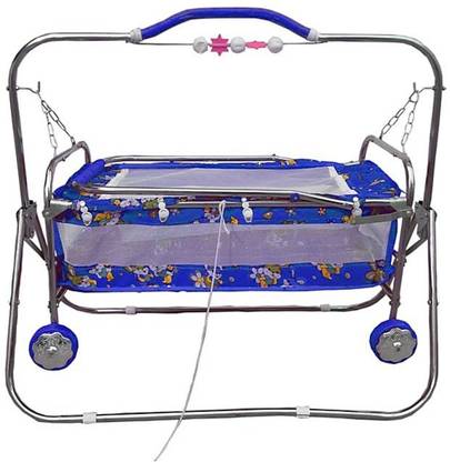 Smiley Bell Jhula, swing for new born with wheels and net Bassinet