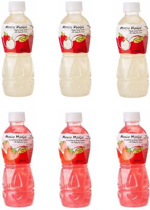 Mogu Mogu Apple and Strawberry Juice with 25 % Nata De Coco (Pack of 6)