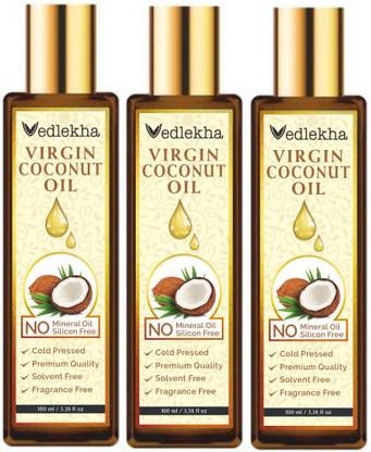 Vedlekha 100% Pure Virgin Coconut Oil For Skin, Hair, Massage & Aromatherapy (100 ml)-Packof-3-Bottle- Hair Oil