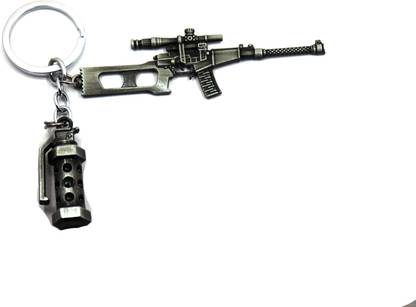 Sparsh Collection PUBG VSS Gun with Survival Escaping Dizzy Grenade Smoke Bombs Debris Hand Weapon Toy Bucket Keychain ?39900 Key Chain