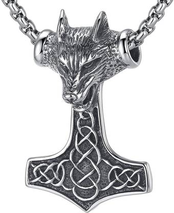 ZIVOM Wolf Thor Hammer Rhodium Stainless Steel Pendant