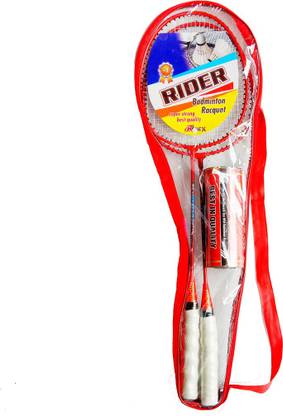 RIDER RL 2 Badminton Racquets, 1 Box Shuttlecock(Pack Of 3) Red Strung Badminton Racquet