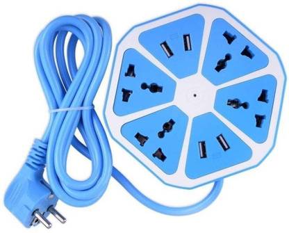 Goldtech Hexagon Socket Power Strip with USB Charger, 4-Outlet with 4-USB Power Socket Extension Board with Cord, Mobile Charging USB Power Hub 4 Socket Surge Protector (Blue) 4  Socket Extension Boards