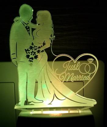 Pokal Romantic couple just married Colour Changing 3D Illusion LED Night Lamp for Bedroom/Home/Hotel (Small) Night Lamp