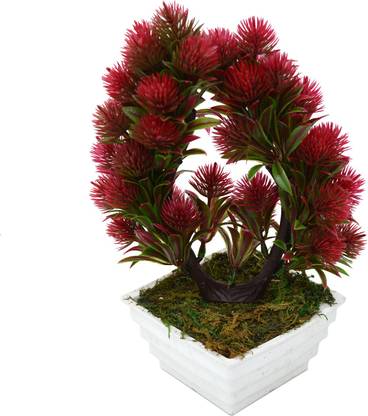 fancymart Twin Stem Artificial Bonsai Bonsai Wild Artificial Plant  with Pot