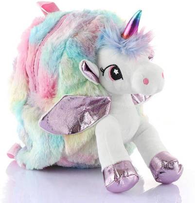 Bytetrix Unicorn 3D Soft Rainbow Plush Fur Cute Children Toy School Shoulder Backpack Bag for Kids Girls Plush Bag