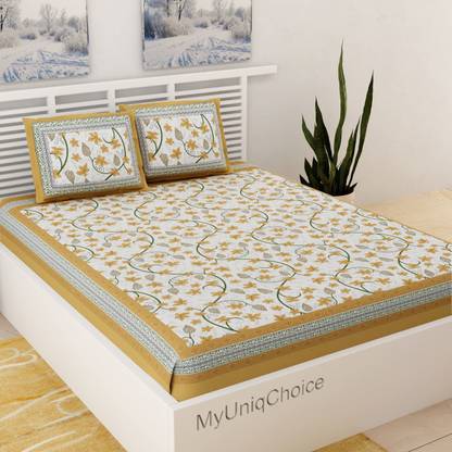 UNIQCHOICE 144 TC Cotton Double Printed Flat Bedsheet