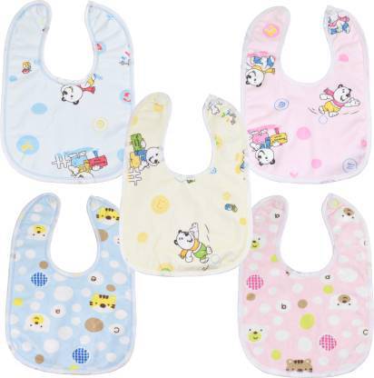 FIRST TREND Waterproof Super Soft Cottonbibs for Baby Multicolor Pack of 5