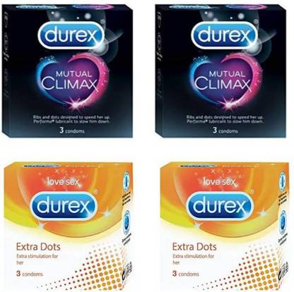 DUREX Mutual climax 3's+Extra dots 3's x2 (12 condoms) Passion Raja value combo Condom