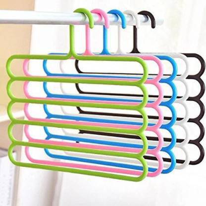 Vijay Saleses 5 Layer Multipurpose Hanger Clothes Organiser for Wardrobe, Shirts, Ties, Pants Space Saving Hanger, Pack of 5 Plastic Trousers Pack of 5 Hangers For  Trousers