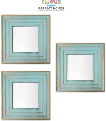 Flipkart Perfect Homes Antique Finish Home Decor for Living Room, Bedroom (10x10 Inch) Sky Blue Decorative Mirror