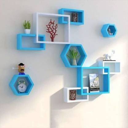 Mark Wood Wall Mount Intersecting Hexagon Wall Shelves MDF Wooden Wall Shelf