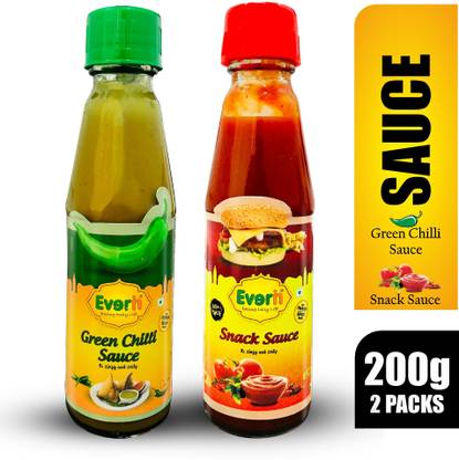 Everin Zingy and Zesty Extra Spicy Snack Sauce and Green Chilli Spicy Sauce Combo Sauces