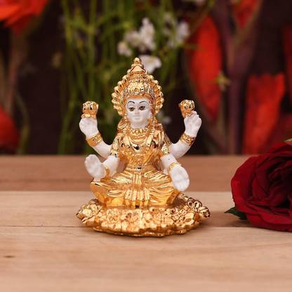Collectible India Gold Plated Laxmi Idol Car Dashboard Statue Hindu Goddess Lakshmi Mata Murti Showpiece Figurine Home Office Decor Decorative Showpiece - 7 cm